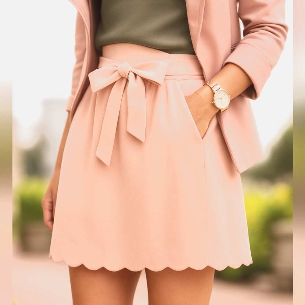 Club Monaco Daisy Peach.blush  Crepe Lined Belted Pocket Mini Skirt o